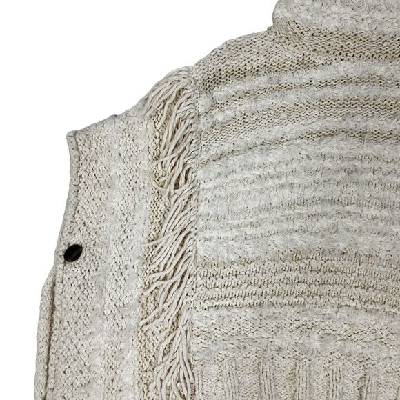 Anthropologie Marilyn Ivory Fringed Boho Cowl Oversized Knit Poncho Sweater XS S - Picture 5 of 10